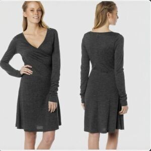 Prana Nadia Charcoal/Heather Grey Long Sleeve Surplice Wool Blend Dress Sz S